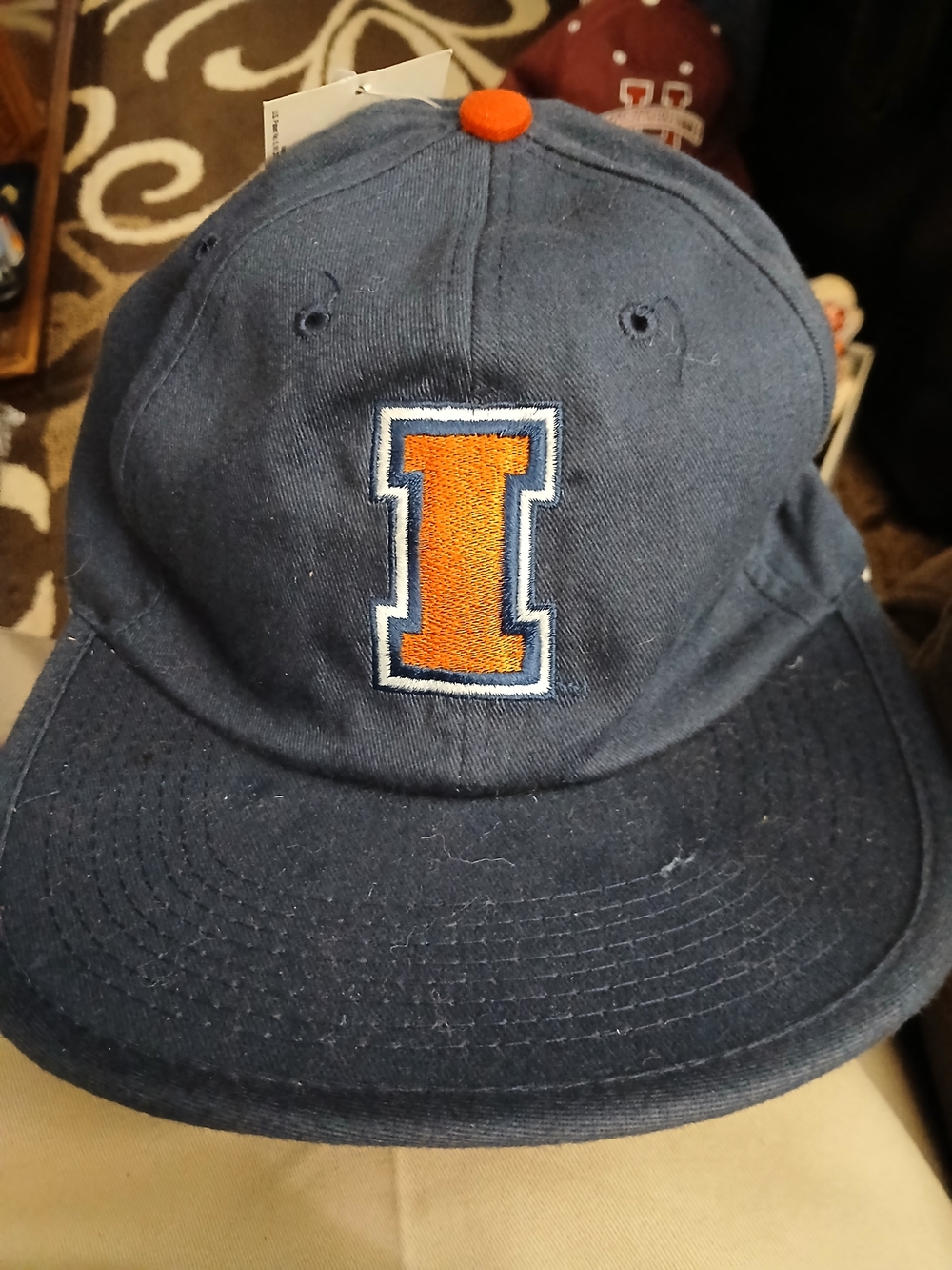 Sporto Navy Baseball Cap with Orange 'I' Patch Illinois Reversable